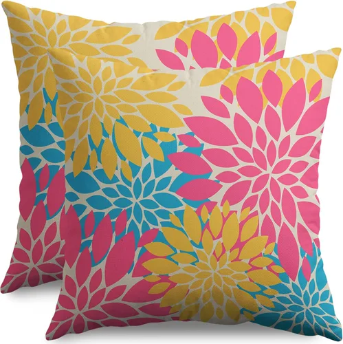 Miniatura 98 de Fundas de Almohada Azul Aguamarina 16X16 Pulgadas Juego de 2, Flores de Dalia Primavera Verano Floral Crema Fundas de Almohada Decorativas