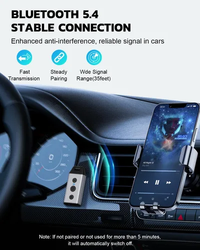 Miniatura 4 de 1Mii B04 Bluetooth 5.4 Adaptador de coche, receptor de audio AUX giratorio de 180°, llamada clara manos libres, 16H+ de larga espera