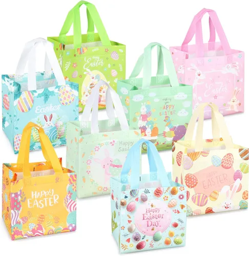 Miniatura 10 de Aviski 12 bolsas de caza de huevos de Pascua feliz, bolsa de regalo de huevo de zanahoria con asas, bolsas de regalo de Pascua, envoltura de regalos