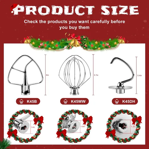 Miniatura 2 de Accesorios de mezclador de cocina de acero inoxidable K45DH recubierto de gancho de masa y accesorios mezcladores de cocina K45b batidor plano