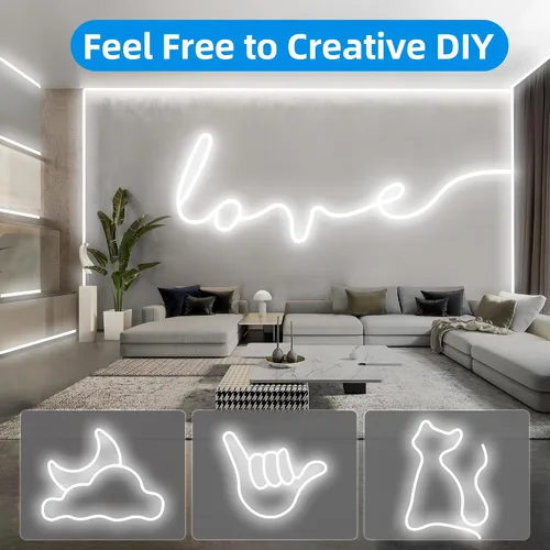 Miniatura 3 de Luz de Cuerda LED de Neón, 32.8 pies, color blanco frío, regulable, tiras de luces LED, tiras de luces de neón de silicona flexible impermeable DIY