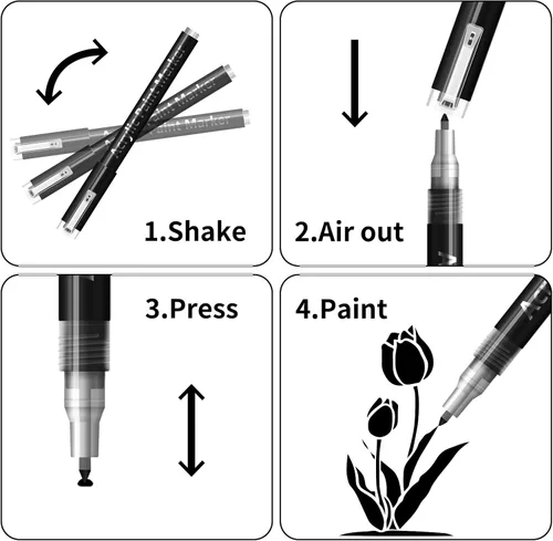Miniatura 6 de Paquete de 2 bolígrafos de pintura acrílica negra, punta extrafina de 0.028 in, marcadores acrílicos a base de agua para madera, papel, pintura