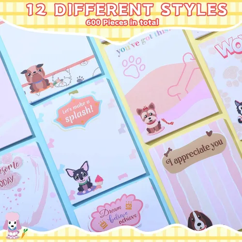 Miniatura 2 de Sherr Paquete de 12 notas adhesivas para perros de regreso a clases, 4 x 3 pulgadas, divertidos animales inspiradores, blocs de notas adhesivas