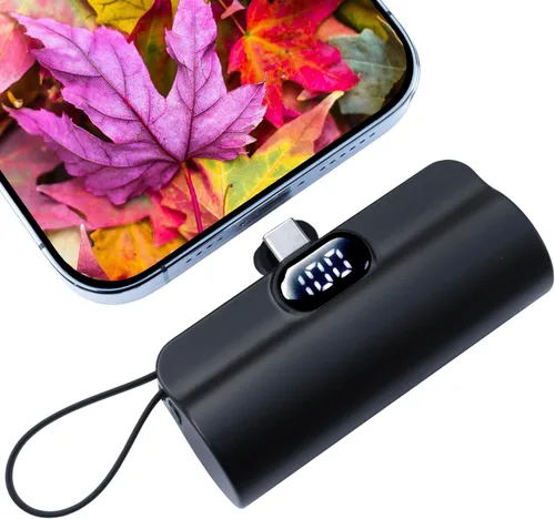 Mini Banco de Energía, Cargador de Teléfono Cápsula 5500mAh, Cargador Portátil con Puertos Dual USB-C para iPhone 17/16/15/15 plus/15 pro/15 pro