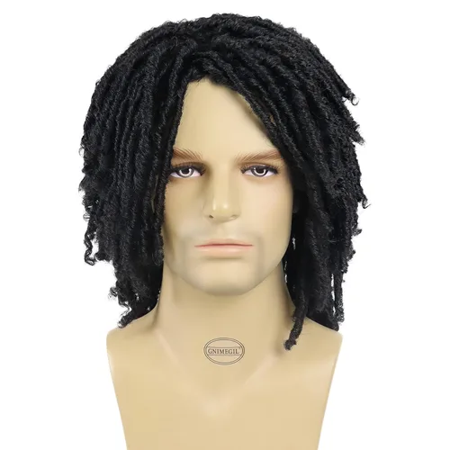 Miniatura 2 de GNIMEGIL - Pelucas cortas trenzadas para hombre Afro Bob, cabello negro trenzado en crochet, diadema con rastas, fibra sintética natural, capas