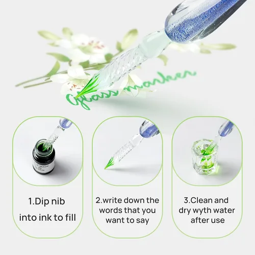 Miniatura 3 de Juego de bolígrafos de cristal para caligrafía, 12 tintas coloridas, juegos de caligrafía para arte, escritura, firma, decoración, regalo