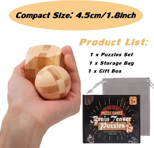 Miniatura 4 de VolksRose 12 piezas de rompecabezas de madera para ejercitar el cerebro, juegos de rompecabezas de desafío de coeficiente intelectual, juguete