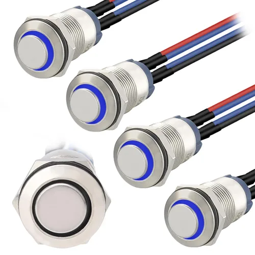 Miniatura 12 de STARELO 5 piezas 16 mm interruptor de botón de presión LED momentáneo, carcasa plateada, interruptor de botón de presión impermeable IP65, 1NO 1NC