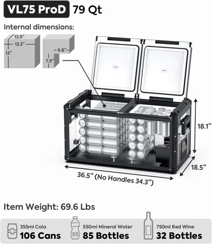 Miniatura 2 de ICECO Refrigerador VL35 ProS de 12 V, congelador portátil de 37 cuartos de galón, refrigerador compacto de metal para automóvil alimentado por