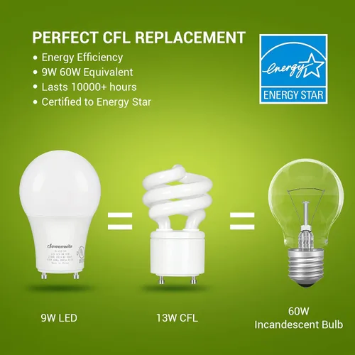 Miniatura 5 de DEWENWILS Bombilla LED GU24, equivalente a 60 W, bombillas regulables de 2 puntas, blanco cálido de 2700 K, 9 W 800 lúmenes, bombillas en forma A19