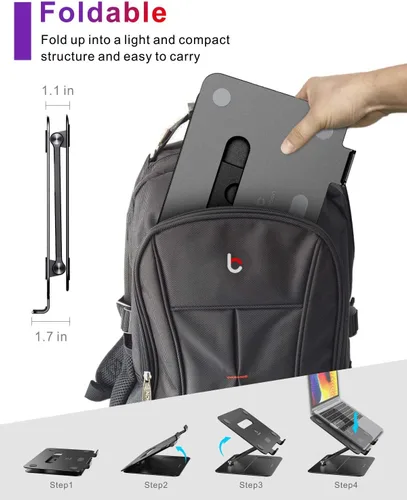 Miniatura 5 de Soporte ajustable para computadora portátil MacBook para escritorio Elevador ergonómico de aluminio para laptop con ventilación térmica, Negro