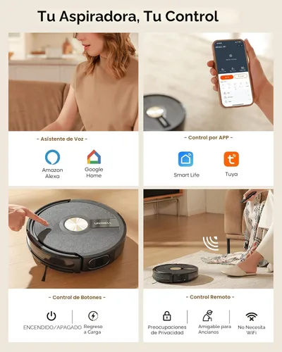 Miniatura 6 de Robot aspirador y trapeador combinado, aspiradora robótica de 5000 Pa, robot de vacío de 180 minutos de funcionamiento con control