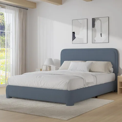 Miniatura 8 de BarnFurin Cloud Boucle - Base de cama de tamaño matrimonial, plataforma tapizada con cabecero, esquinas redondeadas suaves, no requiere somier, Beige