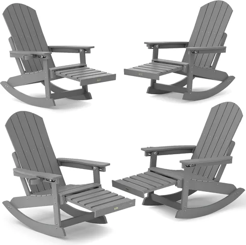 Miniatura 18 de YEFU Sillas Adirondack con otomana retráctil: sillas mecedoras Adirondack de gran tamaño, respaldo alto ajustable de 5 niveles, balancín para Gris