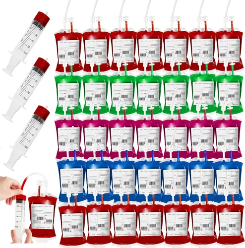 Miniatura 9 de Paquete de 80 bolsas de sangre de Halloween IV para bebidas, contenedor de energía reutilizable, bolsa de jugo para Halloween, zombi, enfermera