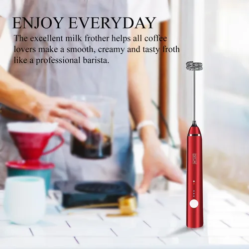 Miniatura 5 de Delm Espumador de leche eléctrico USB de acero inoxidable, espumador para lattes, espumador de leche de mano para capuchino, frappé, matcha