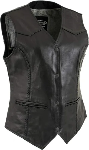 Miniatura 8 de Xelement B206 'Road Queen' - Chaleco trenzado de cuero negro para mujer