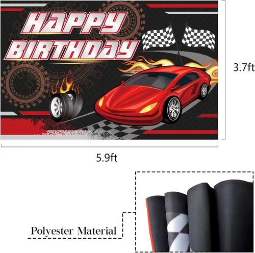 Miniatura 2 de Telón de fondo de cumpleaños de carreras de autos (5.9 x 3.7 pies), pancarta de tela gruesa a las arrugas, para cabina de fotos para niños, fiesta