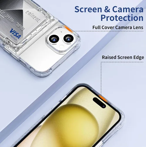 Miniatura 4 de ACANDYA Funda protectora transparente para iPhone 15 con tarjetero de crédito, protección resistente, antiarañazos, antiarañazos, amarilla