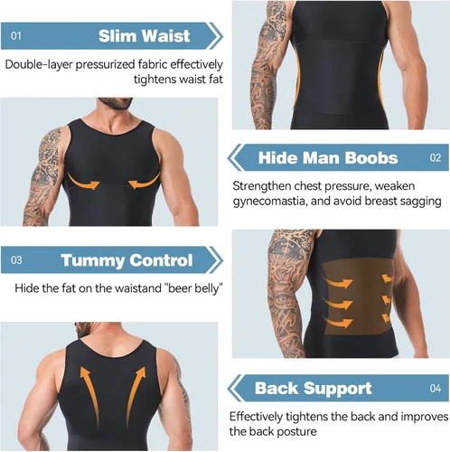 Miniatura 2 de Body Shaper, chaleco de compresión para adelgazar, control de abdomen, para ocultar el pecho, ginecomastia