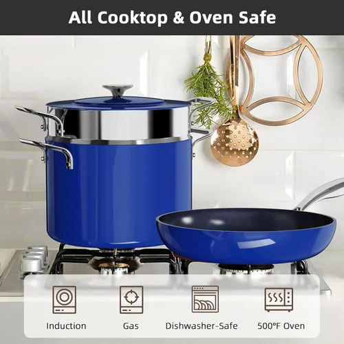Miniatura 5 de Nuwave Lux - Juego de utensilios de cocina ligeros forjados de 13 piezas, sin PFAS, revestimiento de cerámica saludable G10 Duralon, ultra Azul