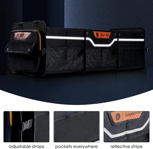 Miniatura 5 de SugarFox Organizador de maletero para coche todoterreno, organizador de cajuela impermeable resistente, organizador de coche plegable y colapsable
