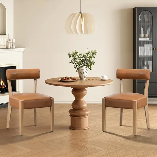 Miniatura 10 de ZJhome Sillas de comedor, paquete de 2 sillas de cocina de madera modernas de mediados de siglo con tapicería de lino, diseño tejido de respaldo