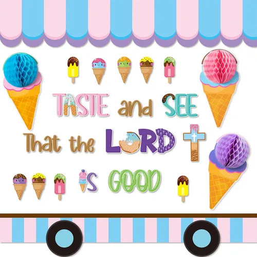 CY2SIDE 73 piezas de recortes cristianos con sabor a helado y mira que el Señor es bueno para el aula, tablón de anuncios de Jesús, helado de