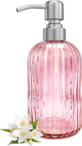 Miniatura 28 de Dispensadores de jabón de vidrio para cocina y baño, botella de vidrio pesado de 16 onzas, bomba de níquel cepillado de acero inoxidable