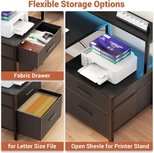 Miniatura 5 de Aheaplus Escritorio en forma de L con cajón de archivos, escritorio reversible en forma de L para computadora de 72.8" con toma de corriente