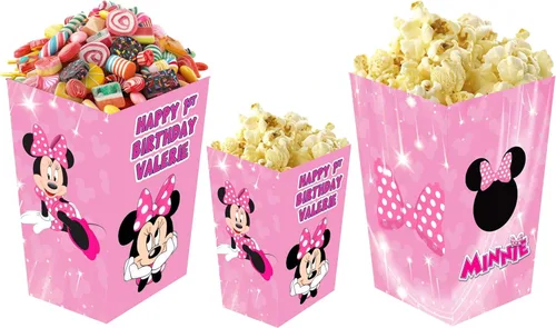 Bocadillos de fiesta rosa ratón, recuerdos y decoraciones (caja de palomitas pequeña de 12 unidades)
