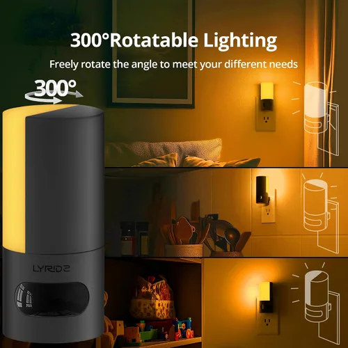 Miniatura 2 de Lyridz Luz nocturna LED ámbar enchufable con sensor de movimiento, giratoria, luz nocturna retroiluminada regulable, brillo ajustable de 1-150 lm