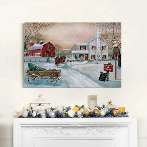 Miniatura 5 de Renditions Gallery Granja de Árboles de Navidad - Arte de pared, escena de invierno campestre con granero rojo, decoraciones encantadoras, Árbol