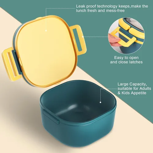 Miniatura 4 de PEDECO Lonchera Bento para adultos y niños, contenedor de comida con un solo compartimento, sin BPA, apta para microondas y lavavajillas