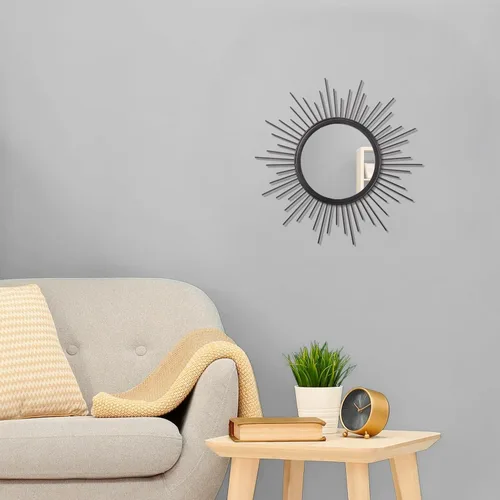 Miniatura 3 de Espejo de pared Sunburst negro con pequeños radios, espejo bohemio para el hogar, redondo, moderno, arte de pared de metal para sala de estar