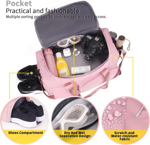 Miniatura 4 de FIORETTO - Bolsa de deporte para mujer con compartimento para zapatos, capacidad de 37 litros, ideal para viajes, gimnasio, deportes, fines de semana