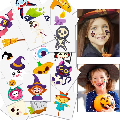 Miniatura 2 de LOMIMOS 120 tatuajes temporales de Halloween, calcomanías extraíbles impermeables para niños y adultos, recuerdos de fiesta, decoración