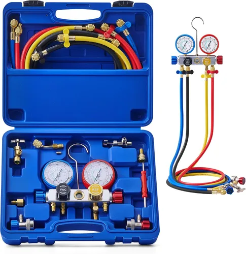 Miniatura 8 de Orion Motor Tech Medidores de CA, juego de manómetros de CA para refrigerante R134a R12 R502, coche de 3 vías con mangueras de 5 pies acopladores