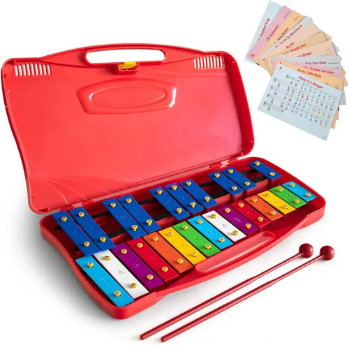MUSICUBE Xilófono profesional tipo glockenspiel para niños y adultos de 25 notas, bien afinado, instrumento de percusión Orff para bebés y niños