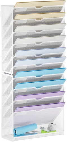 Miniatura 11 de Marbrasse Organizador de archivos de pared colgante de 10 niveles, soporte para archivos de pared para papeles, portapapeles de archivos