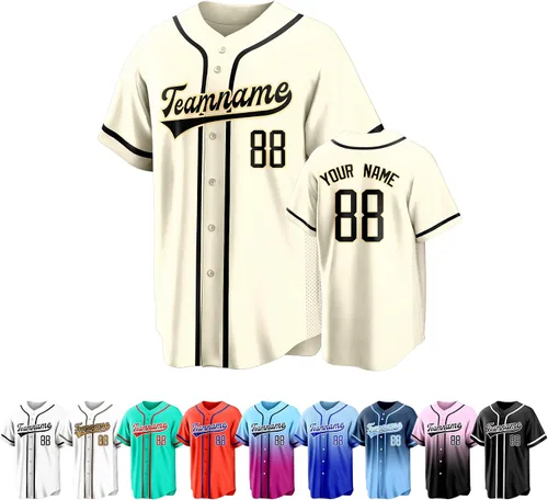 Camiseta de béisbol personalizada, nombre del equipo, logotipo, uniforme, manga corta, camisa deportiva con botones para hombres y mujeres