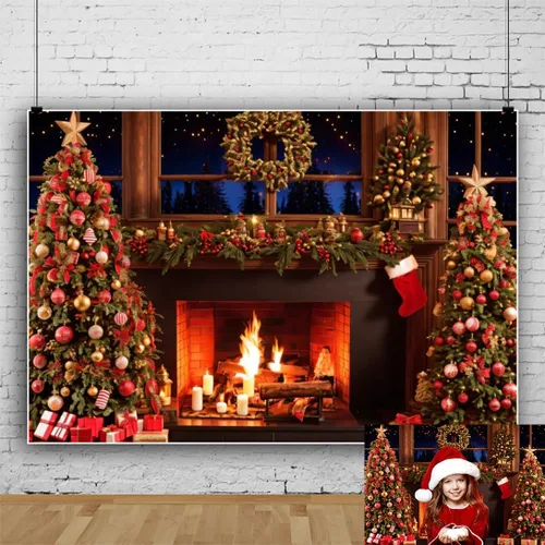 Miniatura 12 de Telón de fondo de 2,1 x 1,5 m para pueblo navideño, nieve invernal, cielo nocturno, montaña, Santa, fondo para fotografía, decoración para fiesta