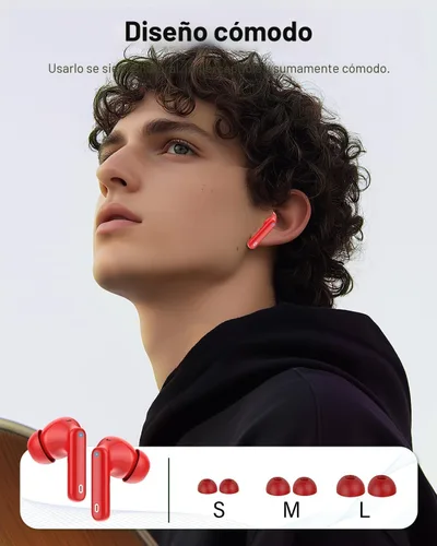Miniatura 6 de Auriculares inalámbricos, Bluetooth 5.4, estéreo de bajos, auriculares con micrófono con cancelación de ruido, pantalla LED en el oído, llamadas Rojo