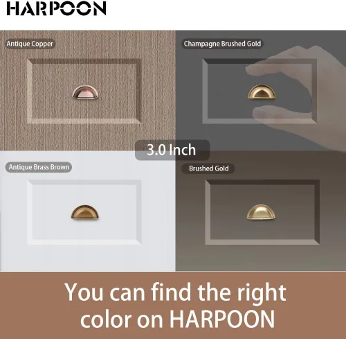 Miniatura 5 de HARPOON Paquete de 10 tiradores para cajones de tazas de latón antiguo, tiradores de gabinete de cocina de 3 pulgadas y 2.992 in