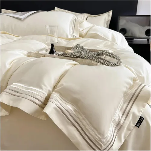 Miniatura 2 de ADovz Juego de ropa de cama de algodón de fibra larga, tamaño Queen, King, color sólido, funda de edredón plana/ajustable, sábana de almohada