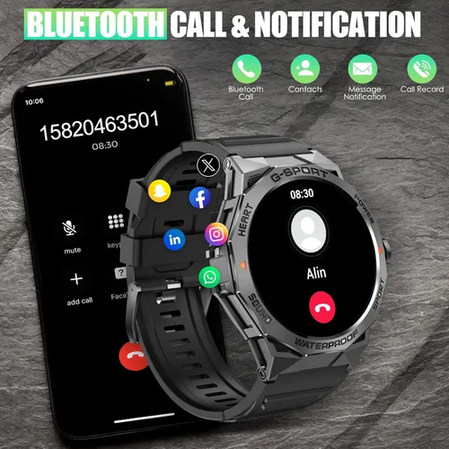 Miniatura 3 de Reloj inteligente militar para hombre, para responder/hacer llamadas, 1.43 pulgadas, AMOLED siempre encendido, reloj inteligente resistente