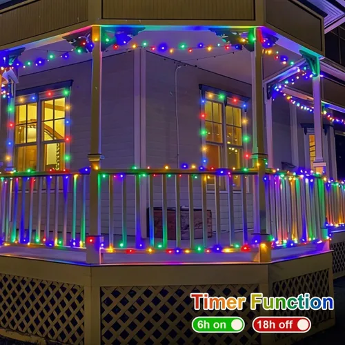 Miniatura 5 de QITONG Guirnalda de 500 luces LED de Navidad de 165 pies para exteriores, impermeable, luces multicolor con 8 modos, cable verde, luces parpadeantes