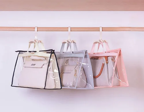 Miniatura 8 de Vercord Bolso de PVC transparente sin polvo, a prueba de humedad, organizador de bolsa de almacenamiento con asa y cremallera, ahorra espacio