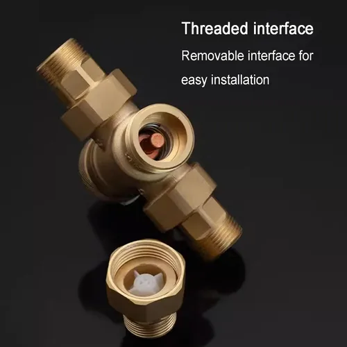 Miniatura 3 de Thermostatic Mixing Valve, Thermostatic Water Valve, Solid Brass, with Celsius Scale Mark, Removable Interface Design, Built-in Checks, for