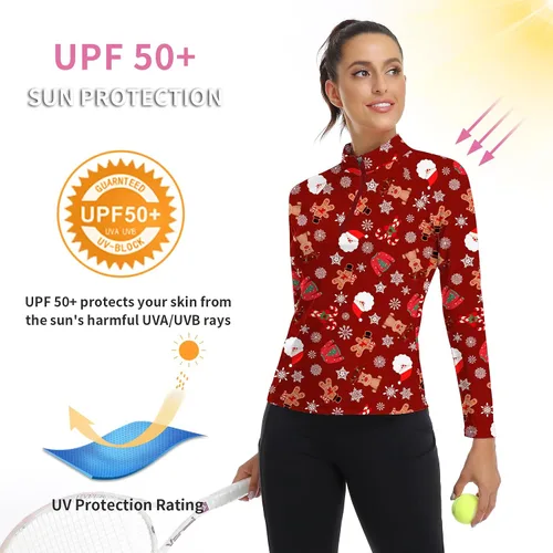 Miniatura 180 de WOWENY Camiseta deportiva de manga larga para mujer, con cremallera de un cuarto, cuello para entrenamiento, camiseta de tenis con estampado